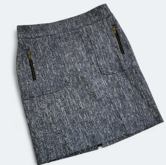 Ann Taylor Blue Tweed Skirt Size 2 Zipper Back Pencil Straight Career Office - Picture 13 of 13